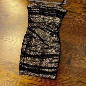 BEBE sequin and tulle mini dress
